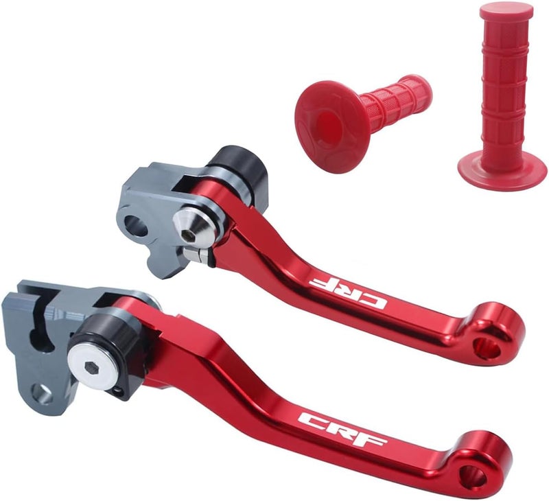 GWH CNC Foldable Brake Clutch Lever Handle Handlebar Grips Set Fit for CRF150F CRF230F CRF230 CRF150 F CRF 150F 230F 150 230 F 2003-2019 Dirt Pit Bike 7/8" 22mm (Red) - Image 1